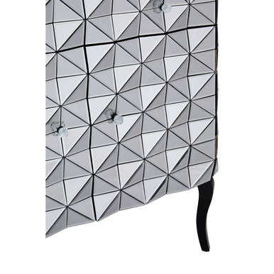 Orsina Soho Mirrored Accent Cabinet – Silver Geometric 2-Door Storage