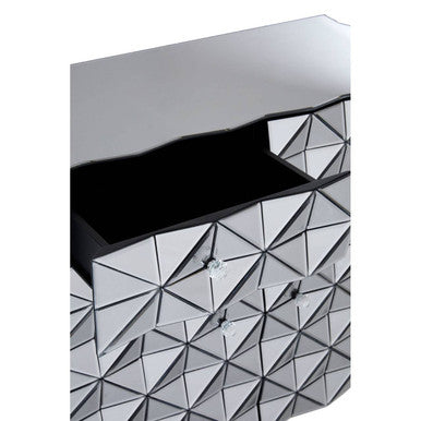 Orsina Soho Mirrored Accent Cabinet – Silver Geometric 2-Door Storage