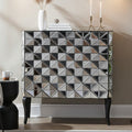 Orsina Soho Mirrored Accent Cabinet – Silver Geometric 2-Door Storage