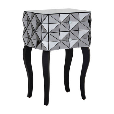 Orsina Soho Smoked Glass 2-Drawer Bedside Table with 3D Geometric Front