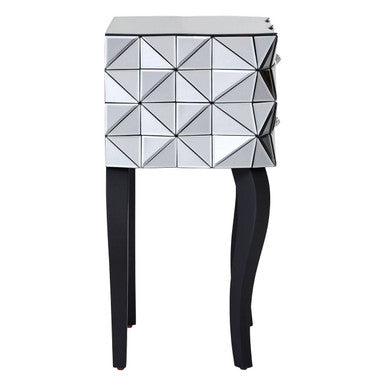Orsina Soho Smoked Glass 2-Drawer Bedside Table with 3D Geometric Front