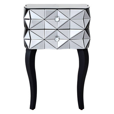 Orsina Soho Smoked Glass 2-Drawer Bedside Table with 3D Geometric Front