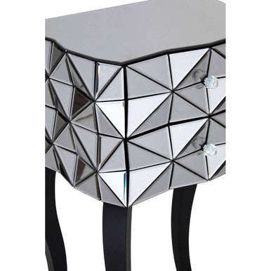 Orsina Soho Smoked Glass 2-Drawer Bedside Table with 3D Geometric Front
