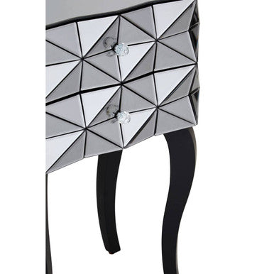 Orsina Soho Smoked Glass 2-Drawer Bedside Table with 3D Geometric Front