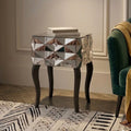 Orsina Soho Smoked Glass 2-Drawer Bedside Table with 3D Geometric Front