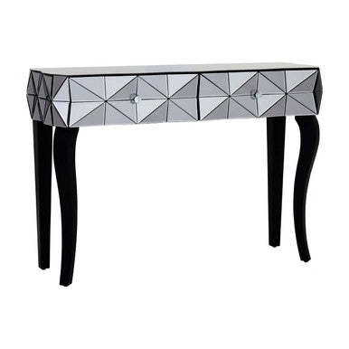 Orsina Smoke Mirrored Glass 2-Drawer Console Table with Silver Detail