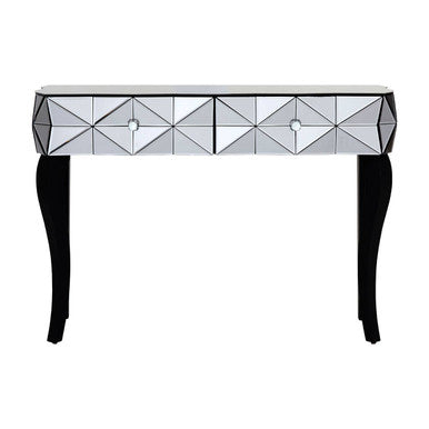 Orsina Smoke Mirrored Glass 2-Drawer Console Table with Silver Detail