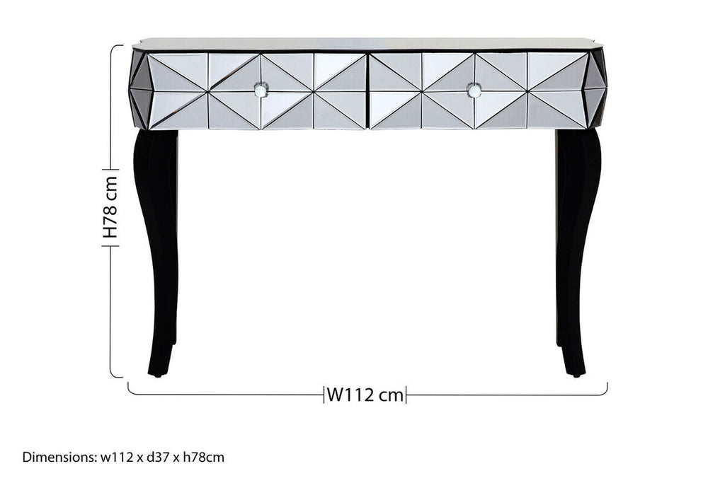 Orsina Smoke Mirrored Glass 2-Drawer Console Table with Silver Detail