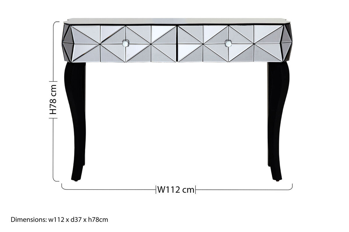 Orsina Smoke Mirrored Glass 2-Drawer Console Table with Silver Detail