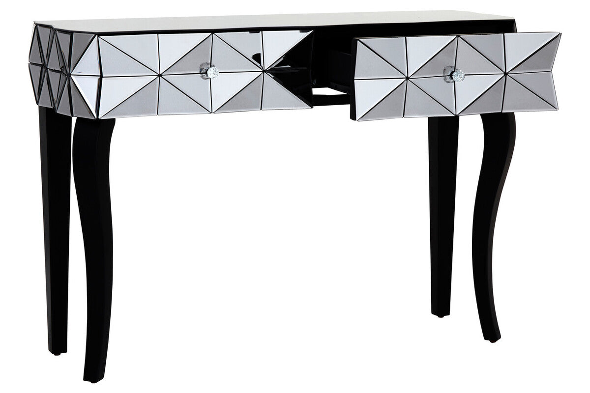 Orsina Smoke Mirrored Glass 2-Drawer Console Table with Silver Detail