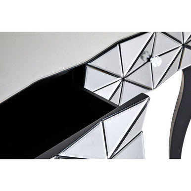 Orsina Smoke Mirrored Glass 2-Drawer Console Table with Silver Detail