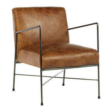 Orsina Hoxton Leather Lounge Chair – Light Brown Industrial Accent Seat