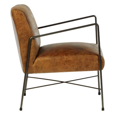 Orsina Hoxton Leather Lounge Chair – Light Brown Industrial Accent Seat
