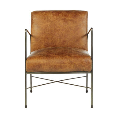 Orsina Hoxton Leather Lounge Chair – Light Brown Industrial Accent Seat