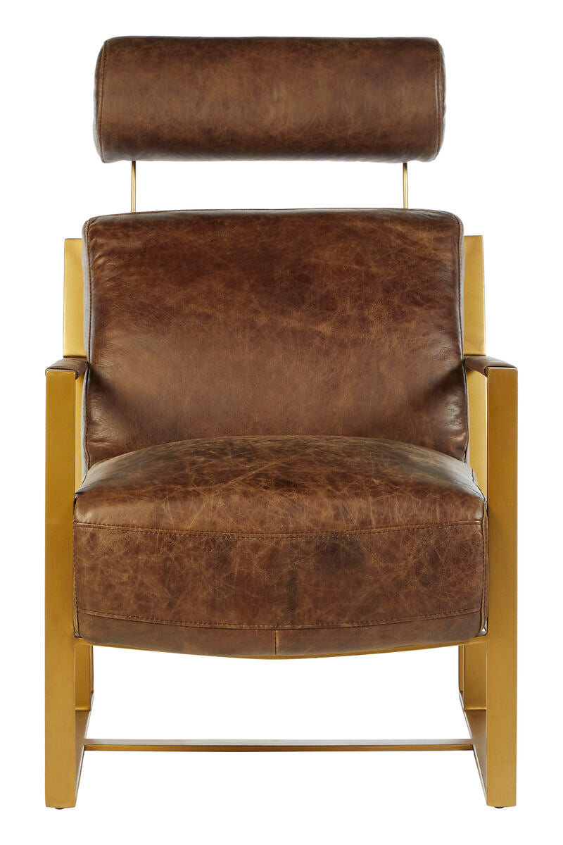 Orsina Hoxton Brown Leather Lounge Chair | Rose Gold Iron Frame
