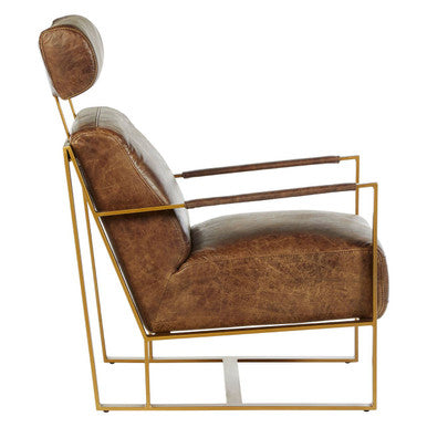 Orsina Hoxton Brown Leather Lounge Chair | Rose Gold Iron Frame