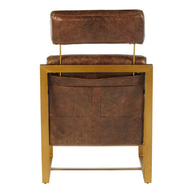 Orsina Hoxton Brown Leather Lounge Chair | Rose Gold Iron Frame