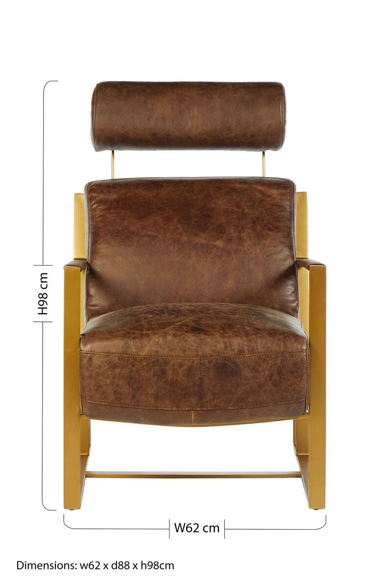 Orsina Hoxton Brown Leather Lounge Chair | Rose Gold Iron Frame