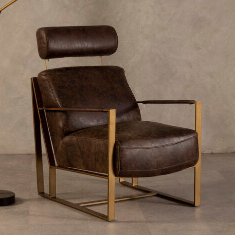 Orsina Hoxton Brown Leather Lounge Chair | Rose Gold Iron Frame