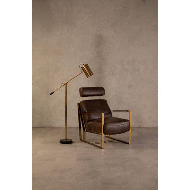 Orsina Hoxton Brown Leather Lounge Chair | Rose Gold Iron Frame