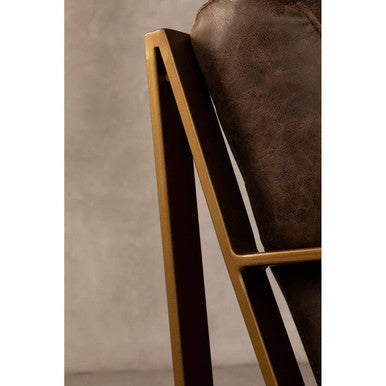 Orsina Hoxton Brown Leather Lounge Chair | Rose Gold Iron Frame