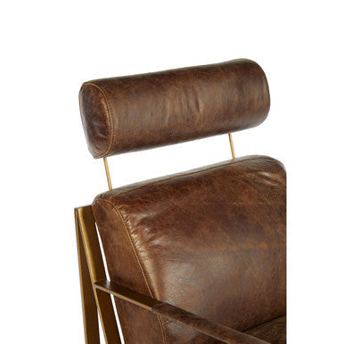 Orsina Hoxton Brown Leather Lounge Chair | Rose Gold Iron Frame