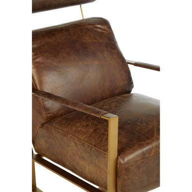 Orsina Hoxton Brown Leather Lounge Chair | Rose Gold Iron Frame