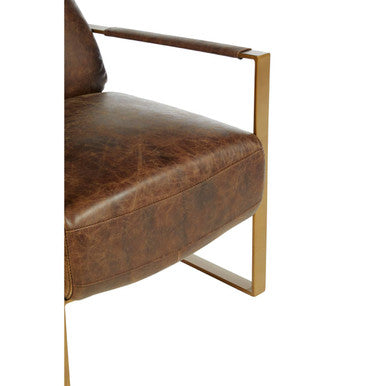 Orsina Hoxton Brown Leather Lounge Chair | Rose Gold Iron Frame