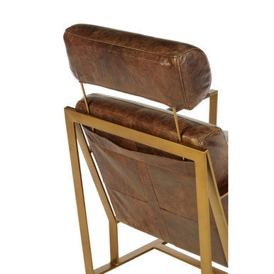 Orsina Hoxton Brown Leather Lounge Chair | Rose Gold Iron Frame