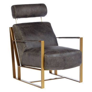 Orsina Hoxton Grey Leather Lounge Chair | Rose Gold Finish Frame