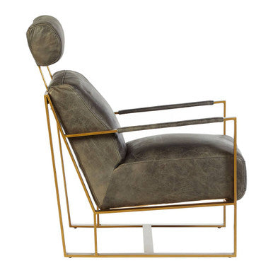 Orsina Hoxton Grey Leather Lounge Chair | Rose Gold Finish Frame