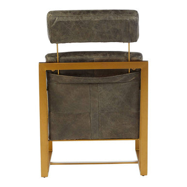 Orsina Hoxton Grey Leather Lounge Chair | Rose Gold Finish Frame