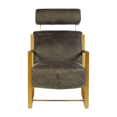 Orsina Hoxton Grey Leather Lounge Chair | Rose Gold Finish Frame