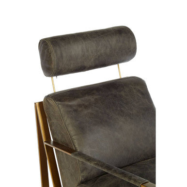 Orsina Hoxton Grey Leather Lounge Chair | Rose Gold Finish Frame