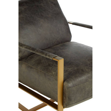 Orsina Hoxton Grey Leather Lounge Chair | Rose Gold Finish Frame