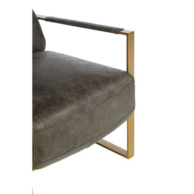 Orsina Hoxton Grey Leather Lounge Chair | Rose Gold Finish Frame