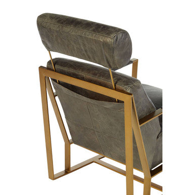 Orsina Hoxton Grey Leather Lounge Chair | Rose Gold Finish Frame