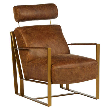 Orsina Hoxton Leather Lounge Chair – Light Brown Industrial Iron Frame