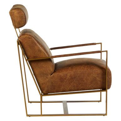 Orsina Hoxton Leather Lounge Chair – Light Brown Industrial Iron Frame