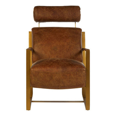 Orsina Hoxton Leather Lounge Chair – Light Brown Industrial Iron Frame