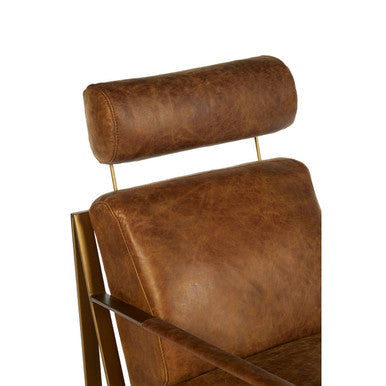 Orsina Hoxton Leather Lounge Chair – Light Brown Industrial Iron Frame