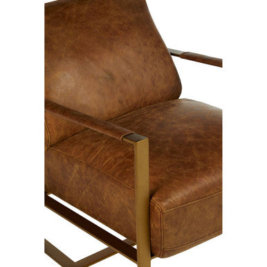 Orsina Hoxton Leather Lounge Chair – Light Brown Industrial Iron Frame