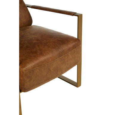 Orsina Hoxton Leather Lounge Chair – Light Brown Industrial Iron Frame