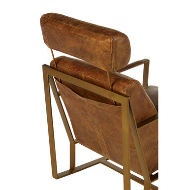 Orsina Hoxton Leather Lounge Chair – Light Brown Industrial Iron Frame