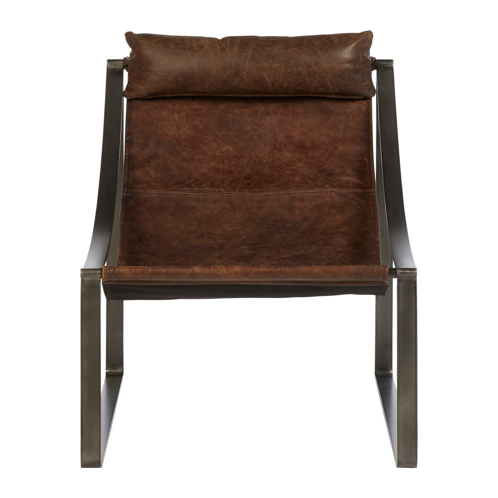 Orsina Hoxton Brown Leather Sling Chair – Modern Lounge Accent Seating