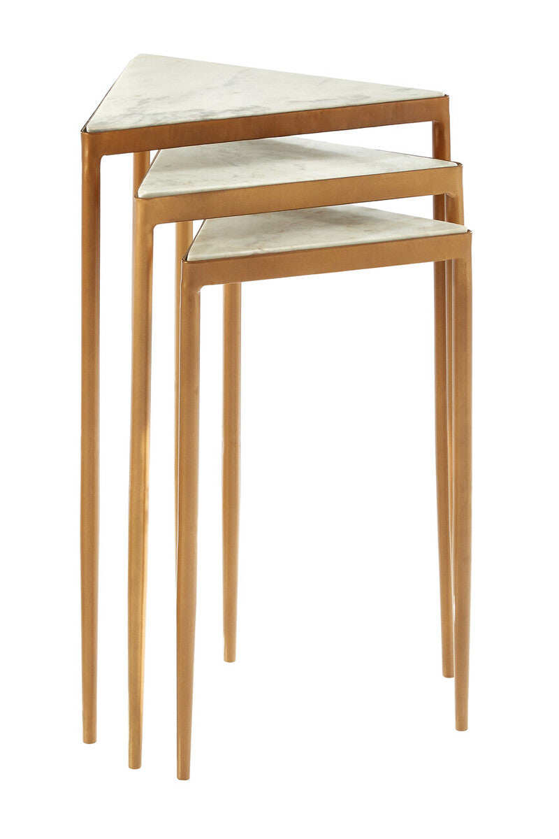 Orsina Set of 3 White Marble Nesting Tripod Tables with Gold Legs