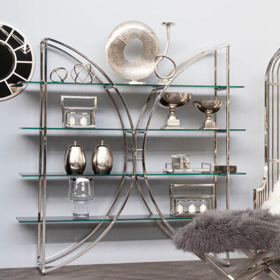 Orsina Vogue Curved Shelf Unit | Stainless Steel & Black Glass