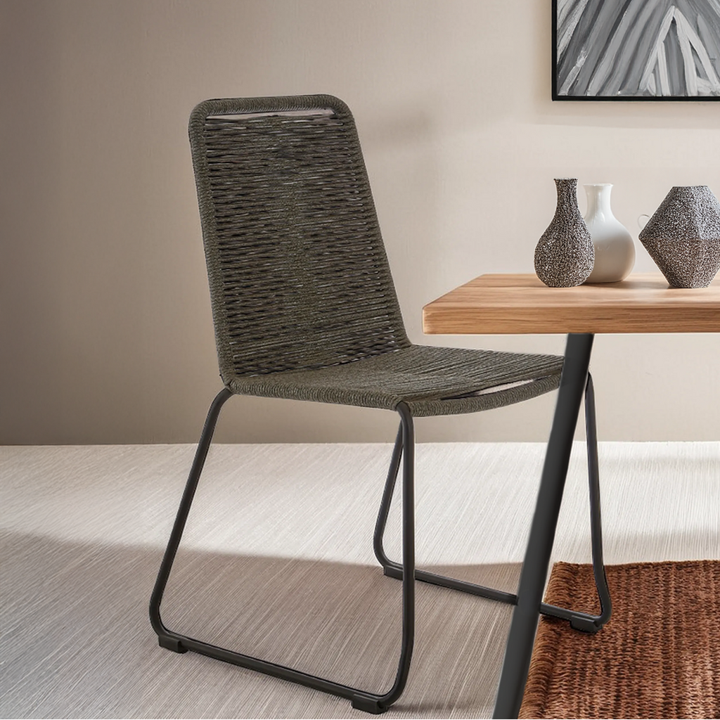 Orsina Sisal Grey Rope Dining Chair | Modern Black Iron Frame