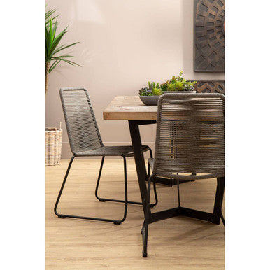 Orsina Sisal Grey Rope Dining Chair | Modern Black Iron Frame