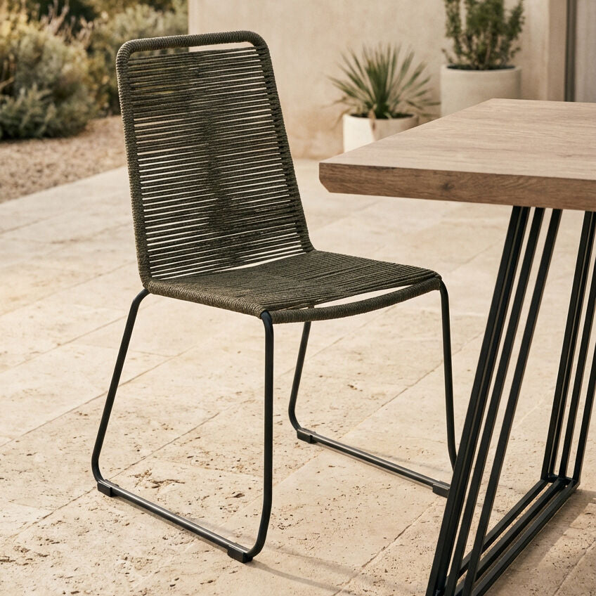 Orsina Sisal Grey Rope Dining Chair | Modern Black Iron Frame